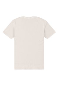 Světle béžové tričko s krátkým rukávem vyrobené z bavlny. Má kulatý výstřih a jednoduchý design bez grafiky nebo vzorů.