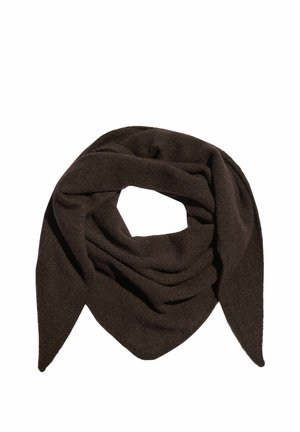 Dunkelbrauner Schal aus weichem Material, mit dreieckiger Form und locker fallenden Enden, der ein einfaches, schmuckloses Design zeigt.