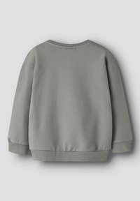 Gaiši zaļa džemperis ar apaļu kakla izgriezumu, ribotām aprocēm un piegulošu apakšu. Izgatavots no mīksta materiāla ar gludu tekstūru.