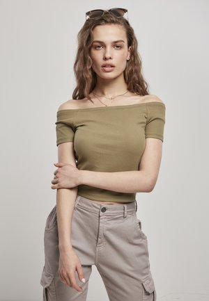 Urban Classics OFF SHOULDER - Paprasti marškinėliai - khaki