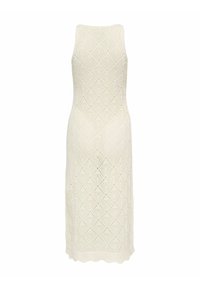 Robe longue crème sans manches en maille avec motif losange et œillets et ourlet festonné.