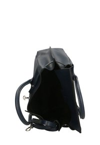 Borsa a tracolla in pelle blu navy con un esterno strutturato, un interno spazioso e doppi manici. Presenta una chiusura con cerniera sicura e dettagli in metallo argentato.