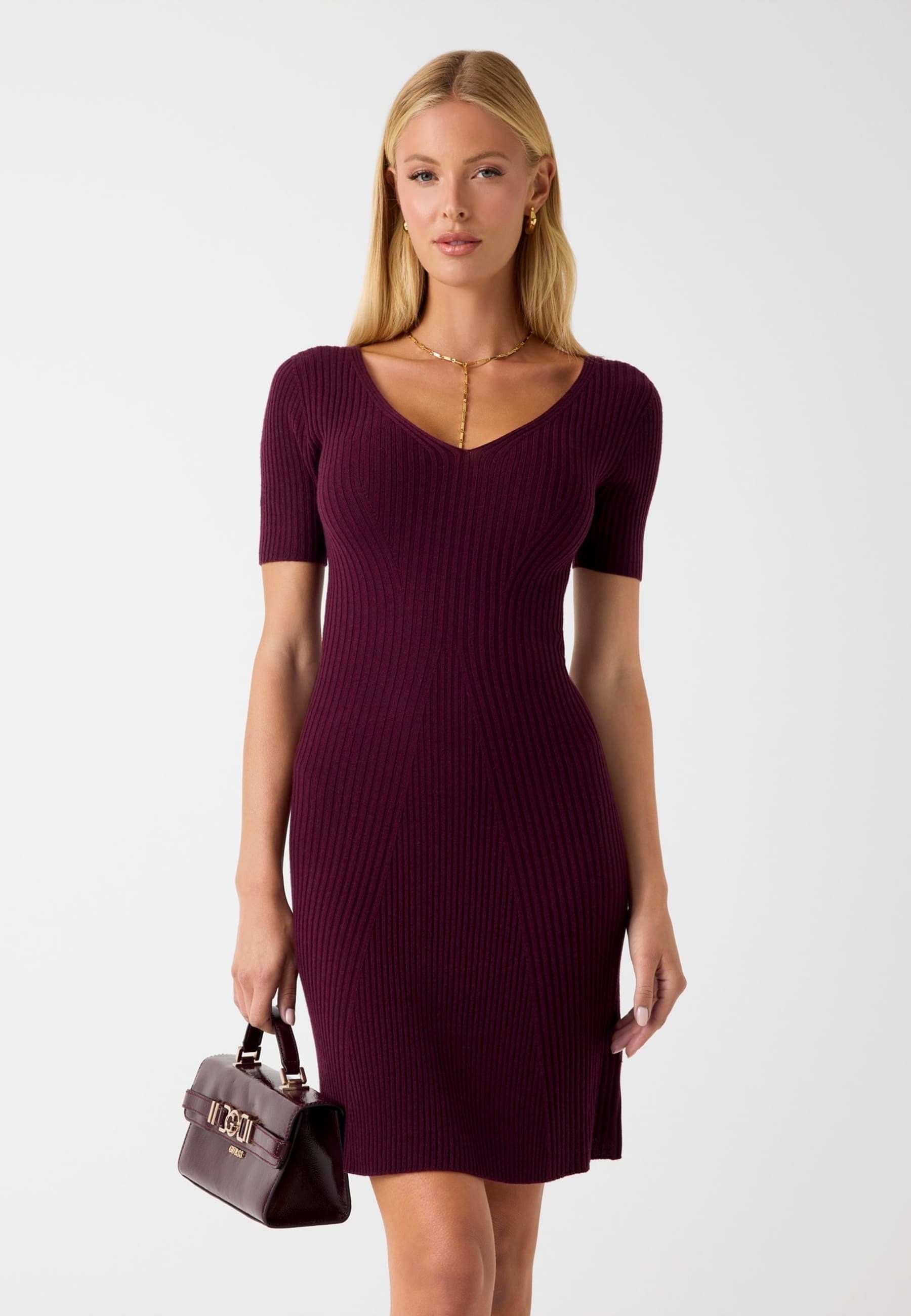 strapless open back dress Mari Knit Long Sleeve Collared Midi Dress