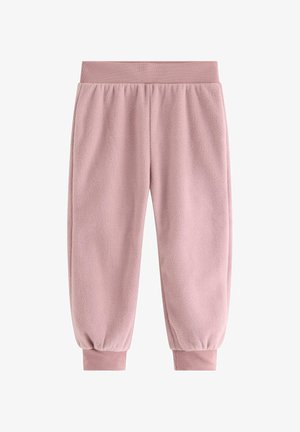 Bløde lyserøde fleecebukser med elastisk talje og manchetter, designet til varme og komfort.