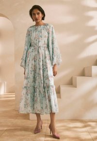 Robe Fleurie Pour Enfant Next - Bleu Aqua Avec Motifs Orange - Taille 2-3 Ans - Occasion En Très Bon état