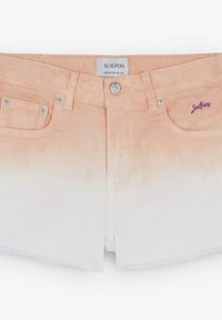 Denim-shortsit, joissa on ombre-värigradientti persikasta valkoiseen. Varustettu kahdella etutaskulla ja brändilogo ommeltuna vyötärölle.