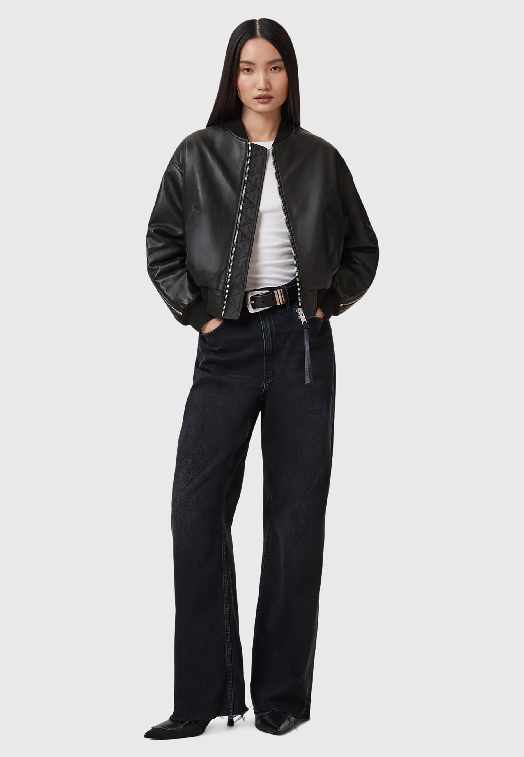 AllSaints ZENITH ZIP - Leather jacket - black - Zalando