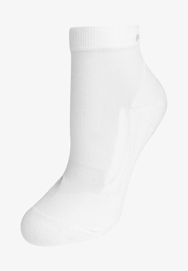 Calcetín blanco hasta el tobillo, hecho de una mezcla de algodón elástico, con un puño acanalado, textura suave y un diseño minimalista sin patrones ni logotipos.