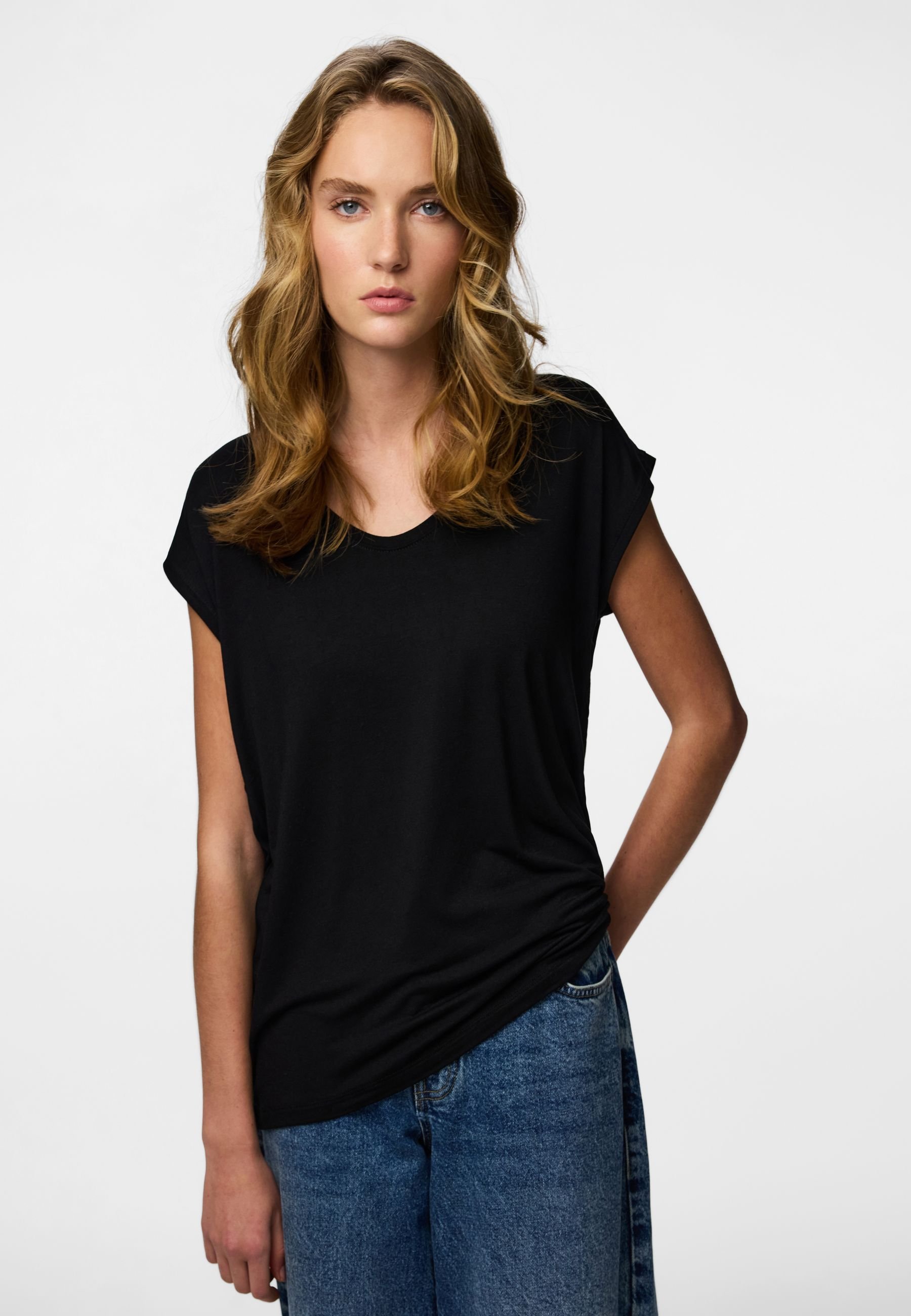 PIECES T-shirt Donna Pcbillo New Tee Noos - Maglia A Righe Mare Con Scollo A V - Vestibilità Loose