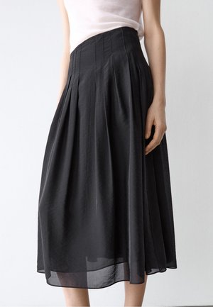 Massimo Dutti, FLOWING MIDI WITH PINTUCKS - A-Linien-Rock - black