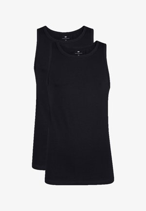 Black cotton tank tops, two-pack, sleeveless design, round neck, smooth texture, plain without patterns, basic fitting shape.