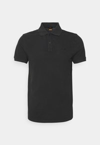 Polo noir à manches courtes avec col et patte de boutonnage à deux boutons, logo "BOSS" discret sur la poitrine et à l'intérieur du col.