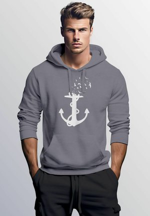 Neverless AUFDRUCK TREND ANKER VÖGEL MOTIV NORDEN MEER FASHION STREETSTYLE - Hoodie - convoy grey