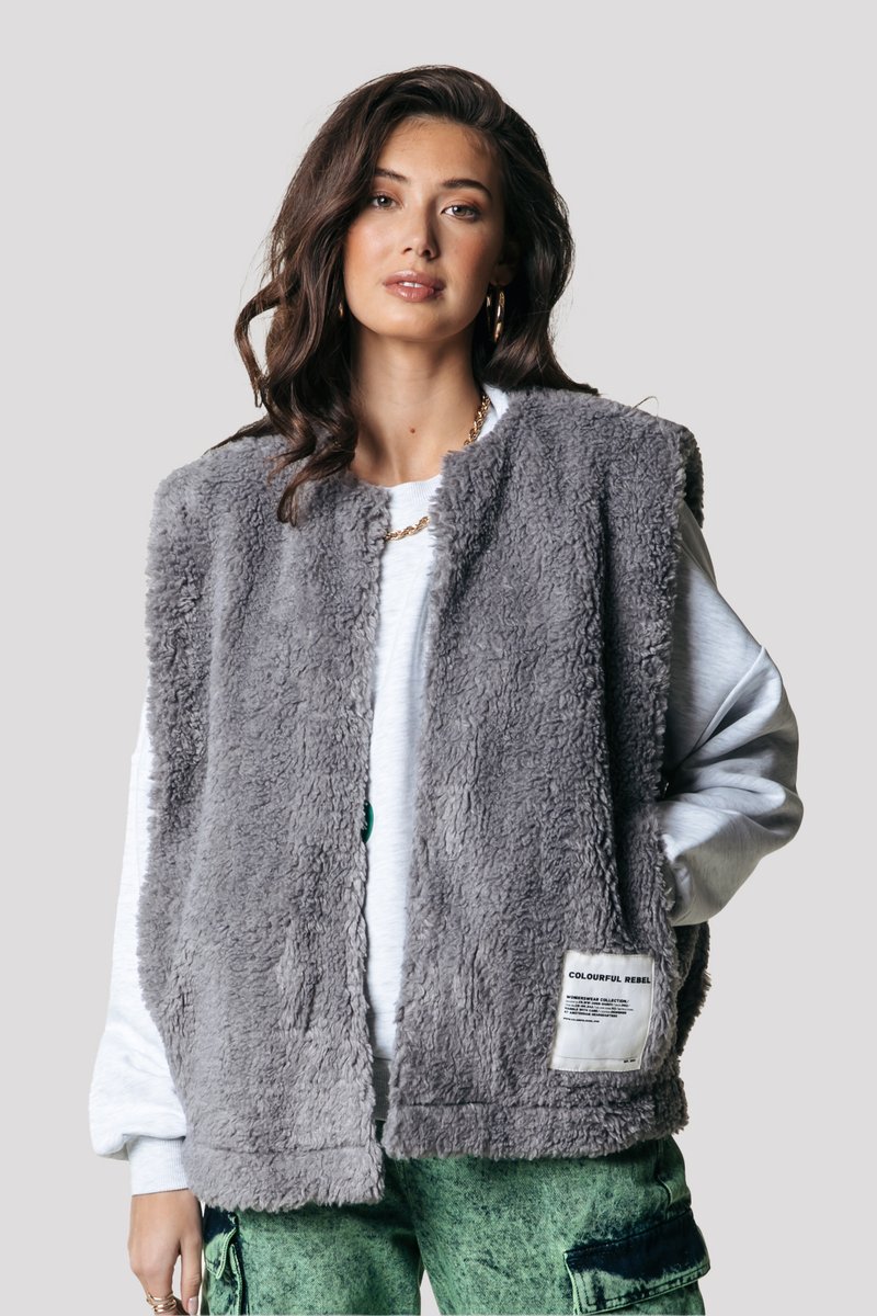 Colourful Rebel YONI TEDDY GILET - Vest - medium grey