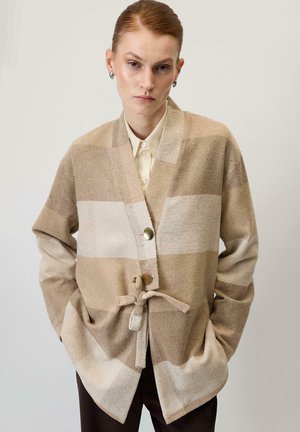 TIE WAIST PLAID - Korte frakker - beige