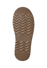 Suola di scarpa in gomma con un motivo a zigzag, colore marrone chiaro e superficie testurizzata per trazione e presa.