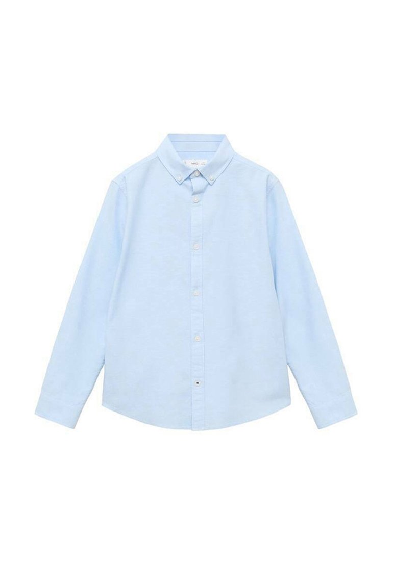 Světle modrá dlouhá košile s knoflíky vyrobená z bavlny. Má klasický límec, sedm knoflíků vpředu a zakřivený lem.