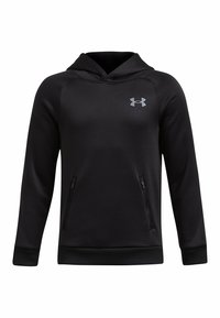 Felpa nera con una texture morbida, dotata di tasca a marsupio frontale e due cerniere laterali. Logo mostrato nella parte superiore sinistra.