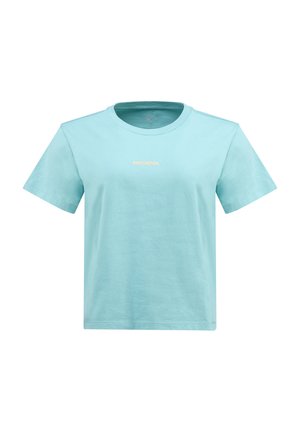 Camiseta de algodón azul claro con mangas cortas, un escote redondo y el logo centrado de "ROSSIGNOL" en dorado. Diseño sencillo, corte estándar.