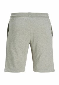 Hellgraue Shorts aus Baumwollmischung mit elastischem Bund und Seitentaschen, geeignet für den Alltag.