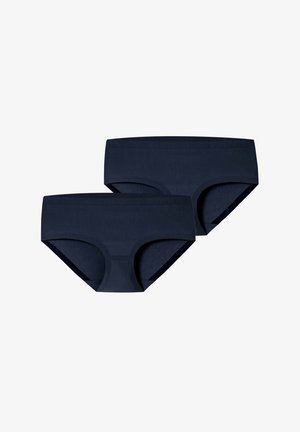 Navy blue cotton hipster underwear set of two, featuring a smooth texture, medium rise, and no visible seams or embellishments.