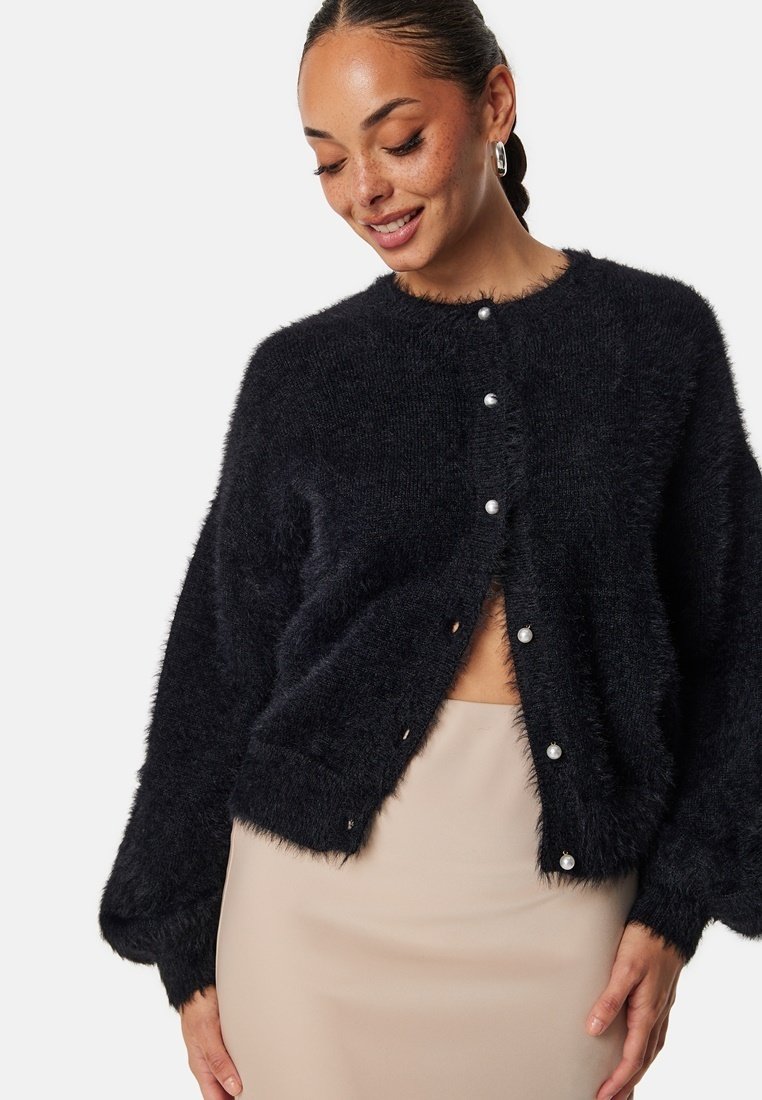 Bubbleroom FLUFFY KNITTED PEARL - Vest - black