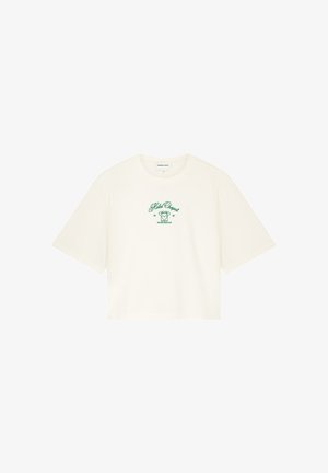 White short-sleeve cropped T-shirt with green "Hotel Chapot 1981 Room Service" text and a vintage telephone graphic centered on the chest.