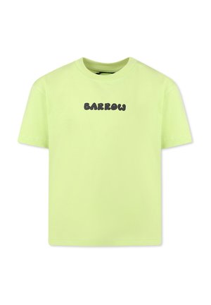T-shirt di cotone verde chiaro con maniche corte e collo rotondo, che presenta la parola "BARROW" in grassetto nero sulla parte anteriore.
