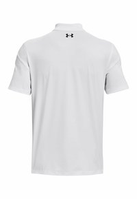 Hvid kortærmet polo shirt med krave og et struktureret stof. Har et lille sort logo på den bagerste halsområde.