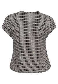 T-shirt à manches courtes avec un motif géométrique noir et blanc texturé, encolure ronde et coupe ample, fabriqué en tissu léger.