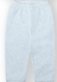 Pantalones jogger de forro polar azul claro con cinturilla y puños elásticos, mostrados planos sobre un fondo liso.