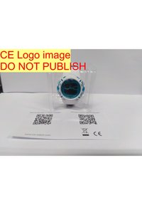 Orologio bianco con dettagli blu, quadrante circolare e display digitale. Racchiuso in un imballaggio trasparente con istruzioni e dettagli sulla garanzia sottostanti.