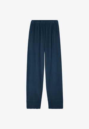 Tumesinised soonikkoes vabaajarõivaste püksid elastse vöökohaga ja sirgete säärtega, loodud mugavuseks ja igapäevaseks kandmiseks.