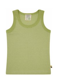 Groen gestreept tanktop met een zachte textuur, ronde halslijn en mouwloos ontwerp. Bevat een label aan de binnenkant van de hals en een klein label aan de zijkant.