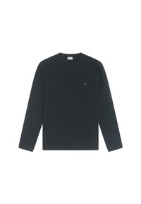 Svart långärmad T-shirt i mjukt tyg. Har en rund halsringning och en liten logotyp på vänster bröst. Enkelt design och rak skärning.