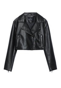 Stradivarius Veste en similicuir - black
