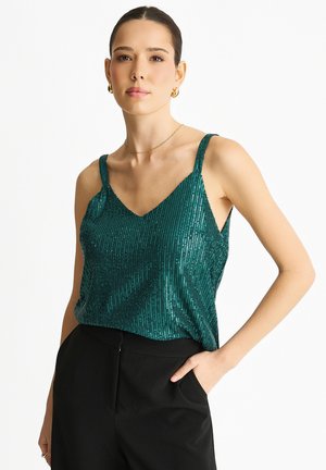 SEQUIN V NECK CAMI - Top - green