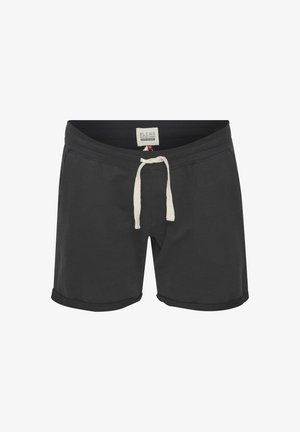 Čierne plavkové šortky z mäkkej tkaniny, s nastaviteľným pásom s krémovým akcentom, bočnými vreckami a prehnutým lemom.