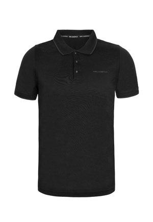 Černé polo tričko vyrobené z bavlny, s knoflíkovou légou na tři knoflíky, krátkými rukávy a decentním logem na hrudi. Texturovaný límec.