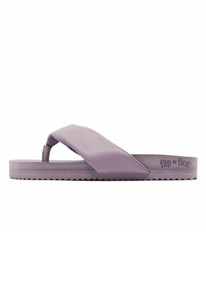 Purple flip-flop sandal with a wide, textured strap and a ridged sole. Made of flexible material with a subtle logo on the side.