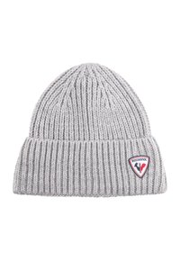 Berretto a coste grigio con risvolto e patch con logo triangolare Rossignol sul lato destro anteriore.