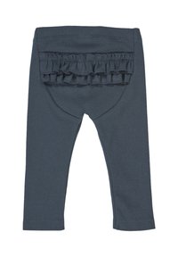 Tummansiniset legginsit, jotka on valmistettu ribbikankaasta ja joissa on kerroksittain rypytetty yksityiskohta takataskussa sekä vartalonmyötäinen siluetti.