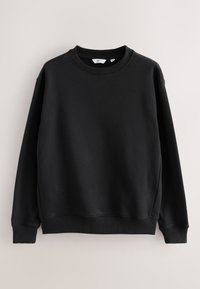 Felpa nera a maniche lunghe con scollo rotondo, polsini a coste e vestibilità comoda. Realizzata in morbido cotone con una texture liscia.