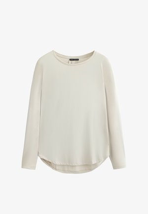 Lange mouwen top in lichtbeige, met een ronde halslijn, een gladde textuur en een gebogen zoom met zijsplitten voor gemakkelijk bewegen.