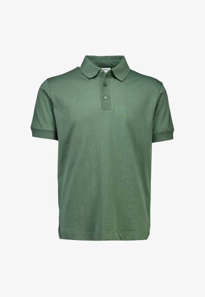 Grünes Poloshirt mit einem strukturierten, gerippten Muster. Mit Kragen, Drei-Knopf-Leiste und kurzen Ärmeln. Hergestellt aus atmungsaktivem Material.