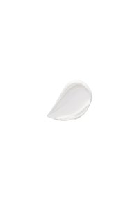 A smooth, glossy white cream swatch with a teardrop shape, showing a creamy texture and a subtle sheen, against a plain white background.