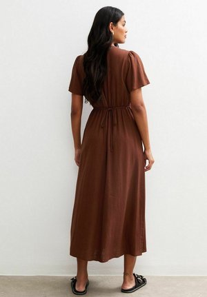 FLUTTER SLEEVE BUTTON UP MIDI - Shirt dress - dark brown