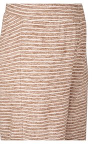 Ljusbruna randiga shorts med en mjuk textur. Horisontella ränder i varierande bredder, med en slät midjeresår och sidofickor.