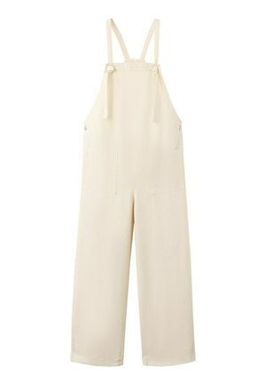 Peto vaquero beige de pierna ancha con tirantes ajustables y dos bolsillos cuadrados cosidos en la parte delantera.