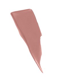 Échantillon de crème cosmétique rose nude avec une texture lisse et mate, présentant un bord effilé, sur fond blanc.